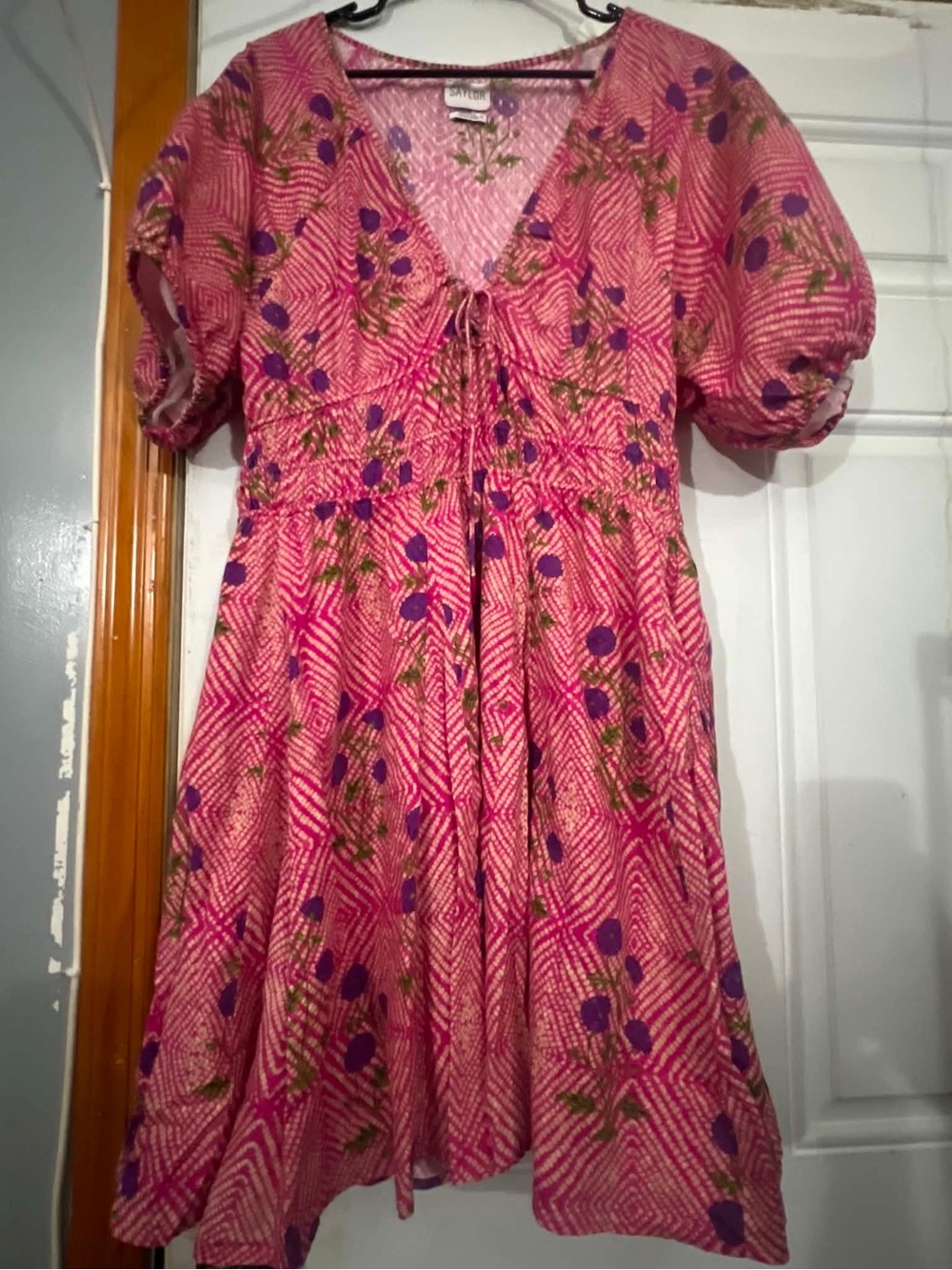 Anthropologie SAYLOR Pink Floral Puff-Sleeve Dress Size XL